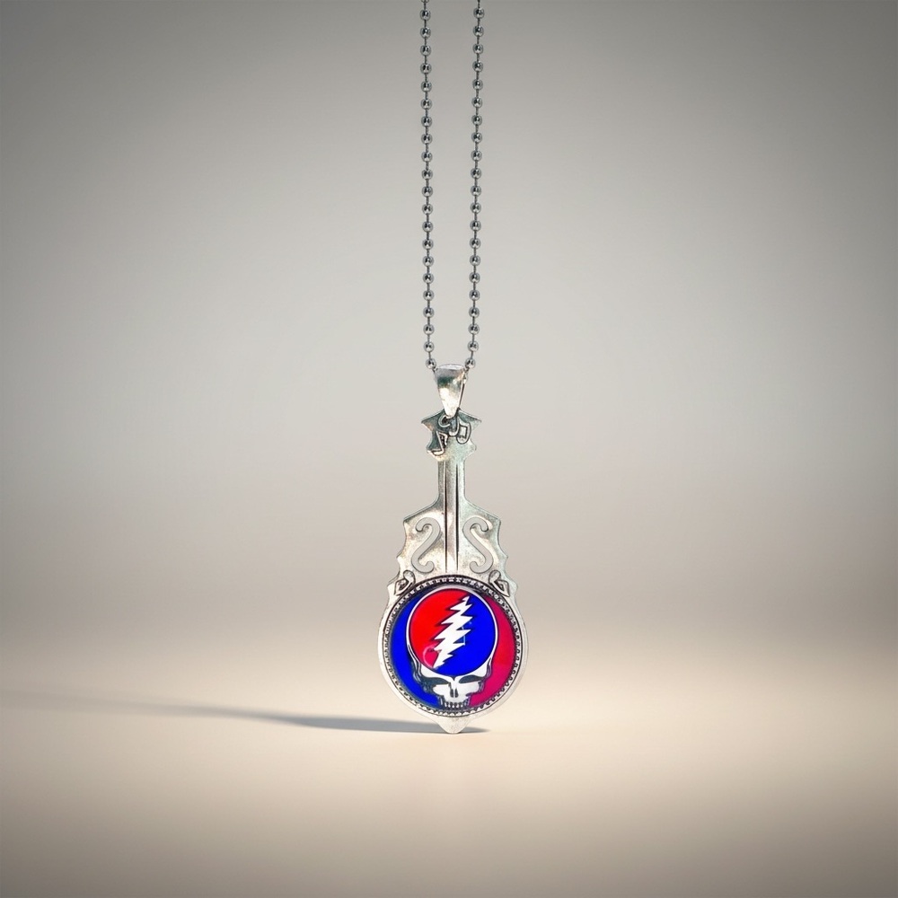 Grateful Dead Steal Your Face Guitar Pendant Necklace Jerry Garcia Deadhead Rock